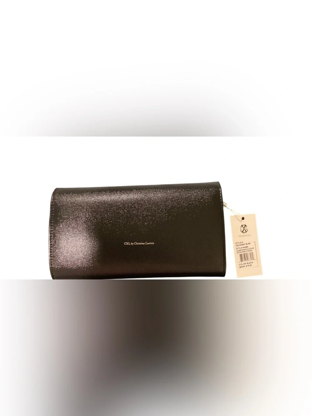 NWT CLX Christian Lacroix Glam Caviar Clutch Black Gold Chain Crossbody